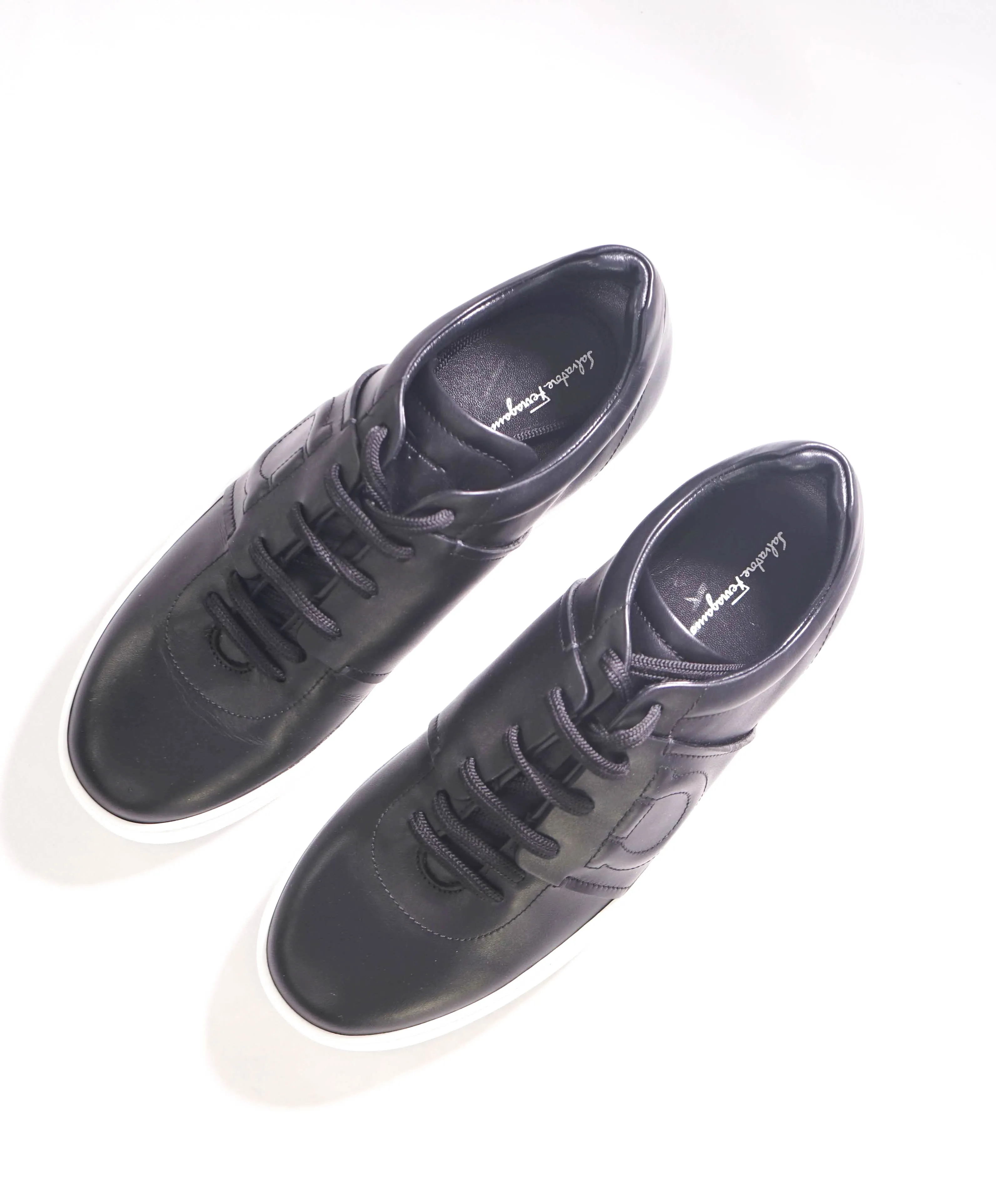$750 SALVATORE FERRAGAMO - *GANCINI* Black/White Sneaker - 7.5 C US (WOMEN)