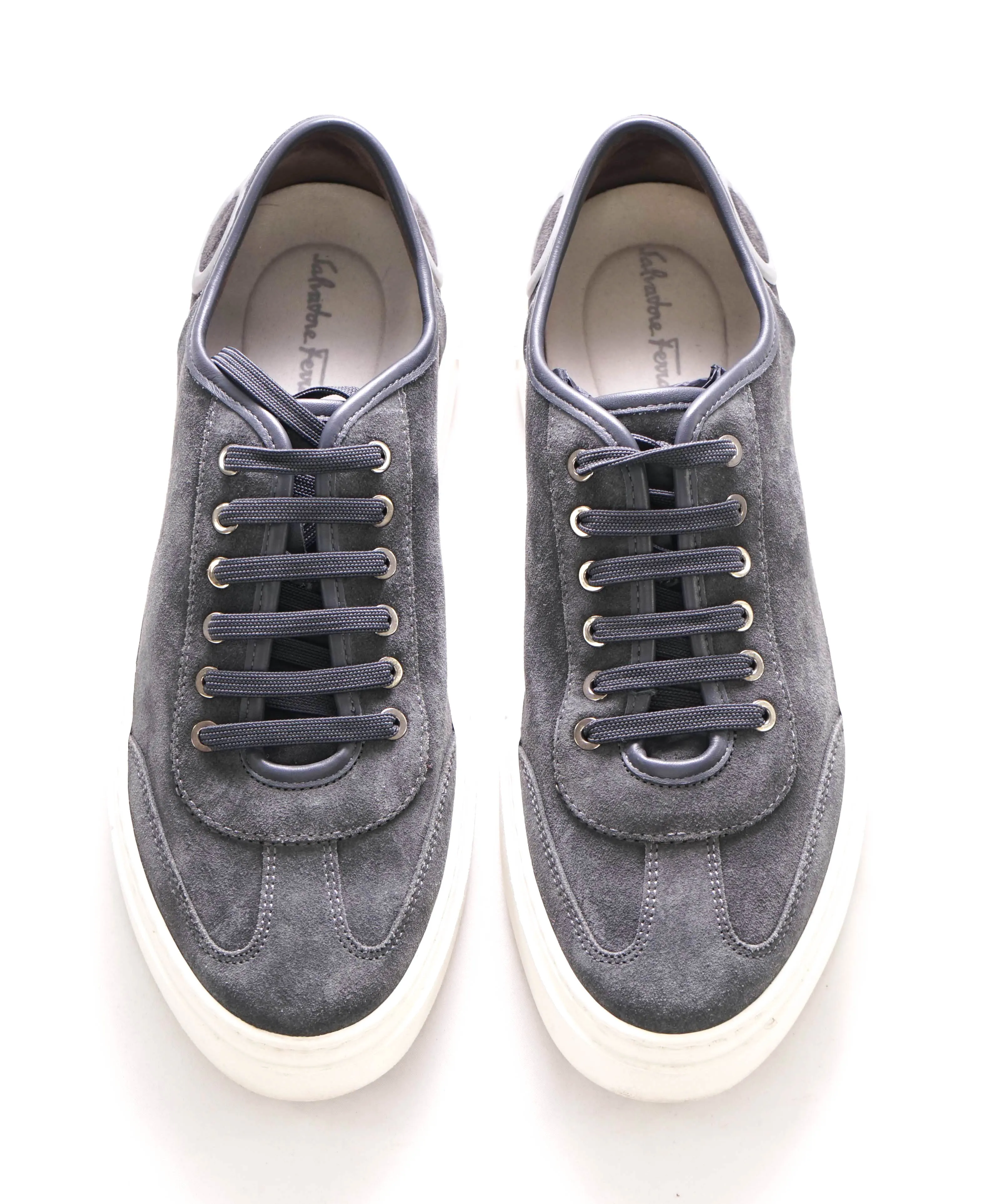 $750 SALVATORE FERRAGAMO - Gray Gancini Logo Sneaker - 8M US