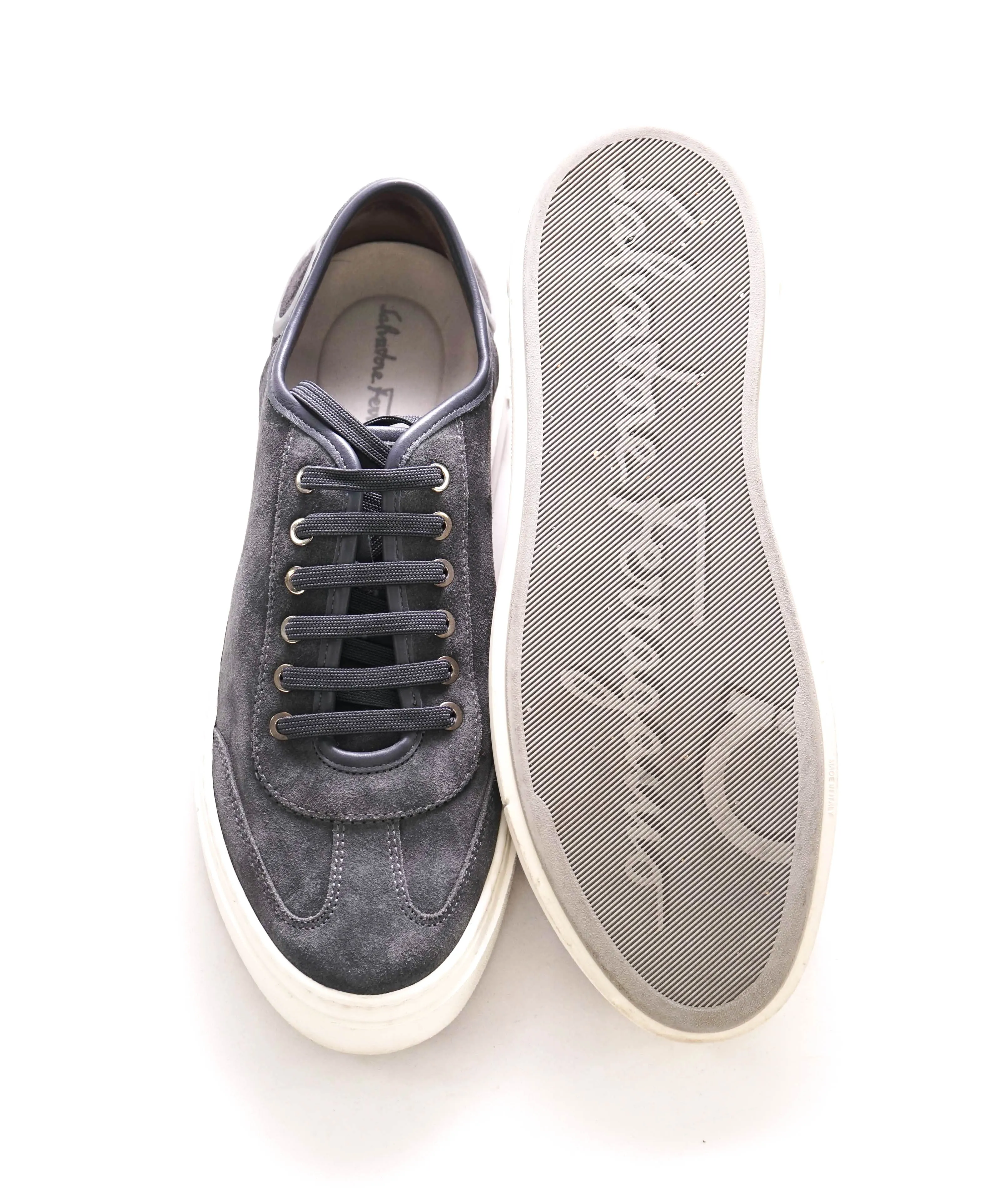 $750 SALVATORE FERRAGAMO - Gray Gancini Logo Sneaker - 8M US