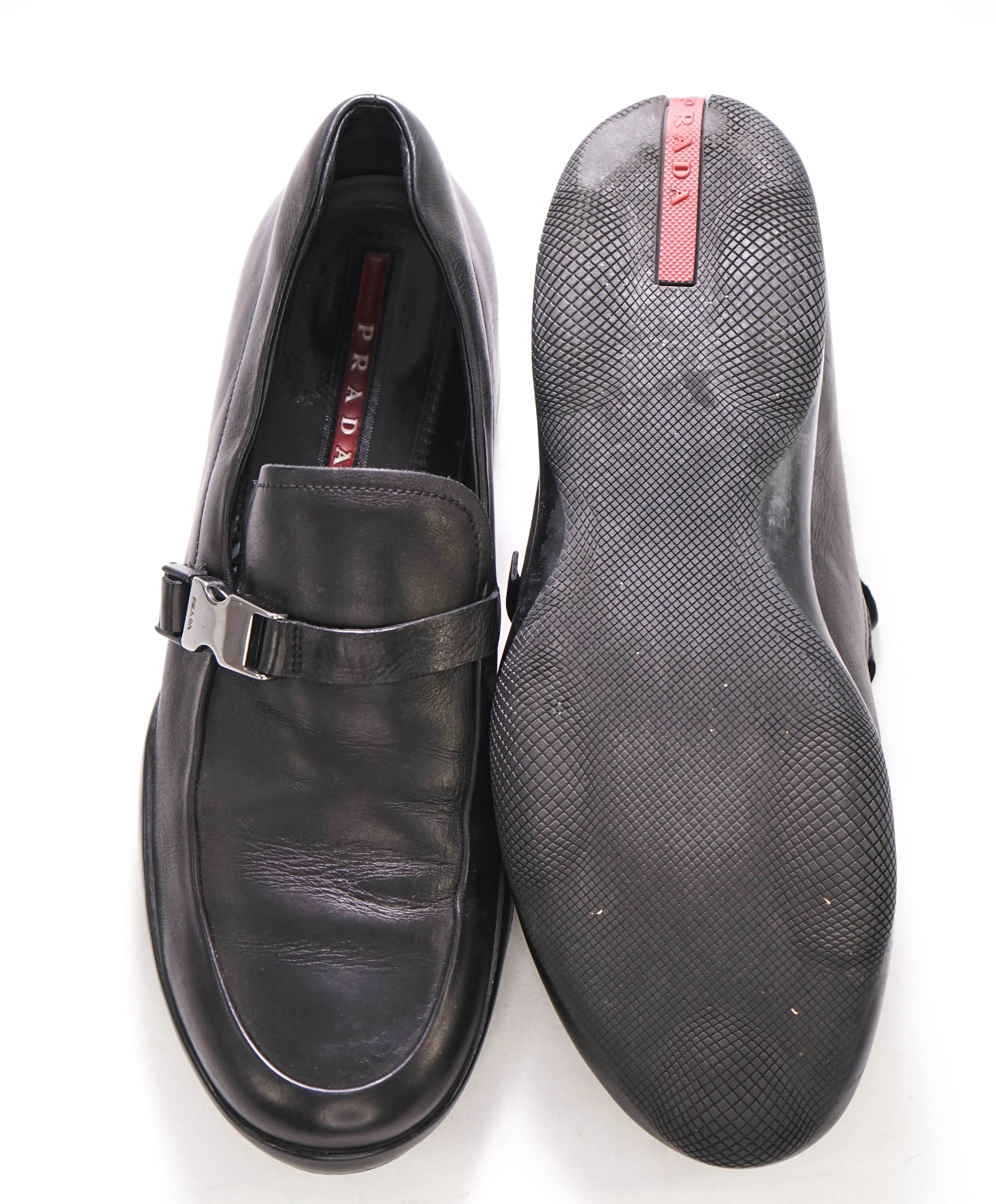 $795 PRADA - *LINEA ROSSA* Black Slip On Logo Vamp Loafer - 12 US (11 Prada)