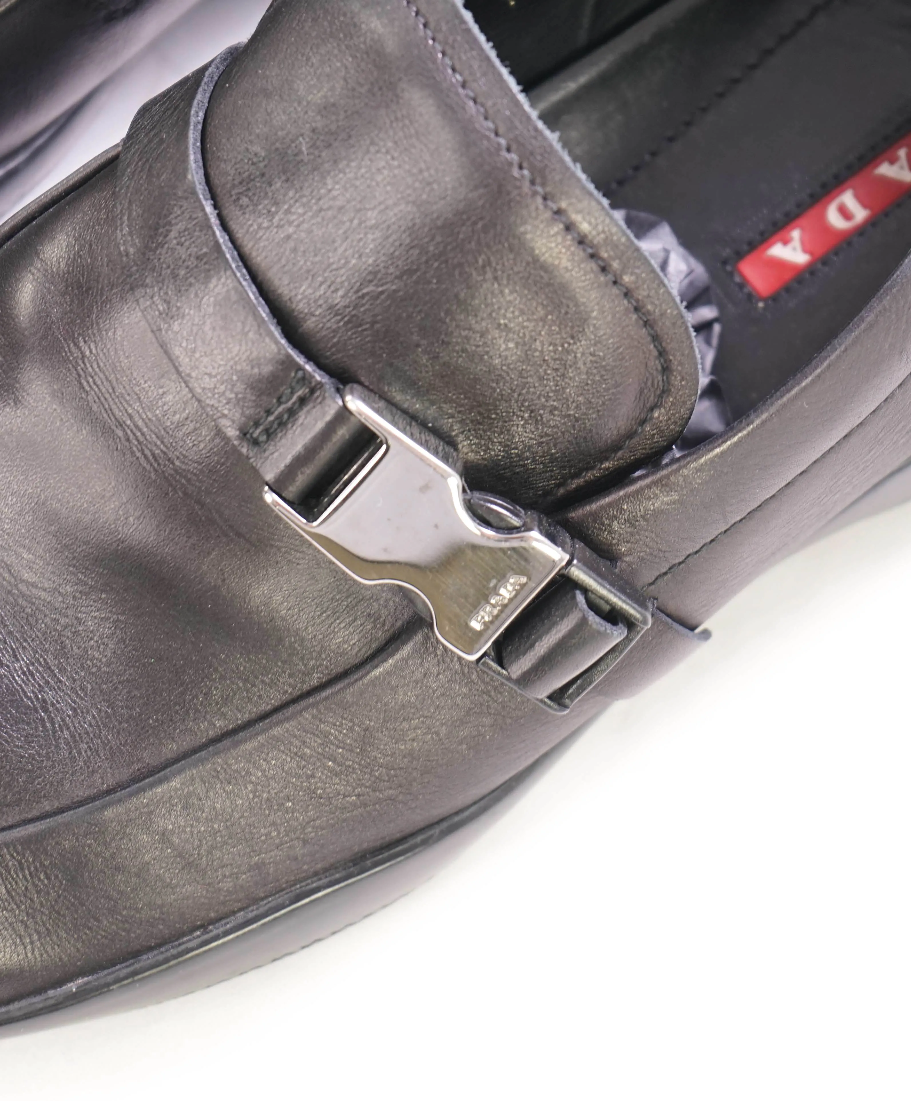 $795 PRADA - *LINEA ROSSA* Black Slip On Logo Vamp Loafer - 12 US (11 Prada)
