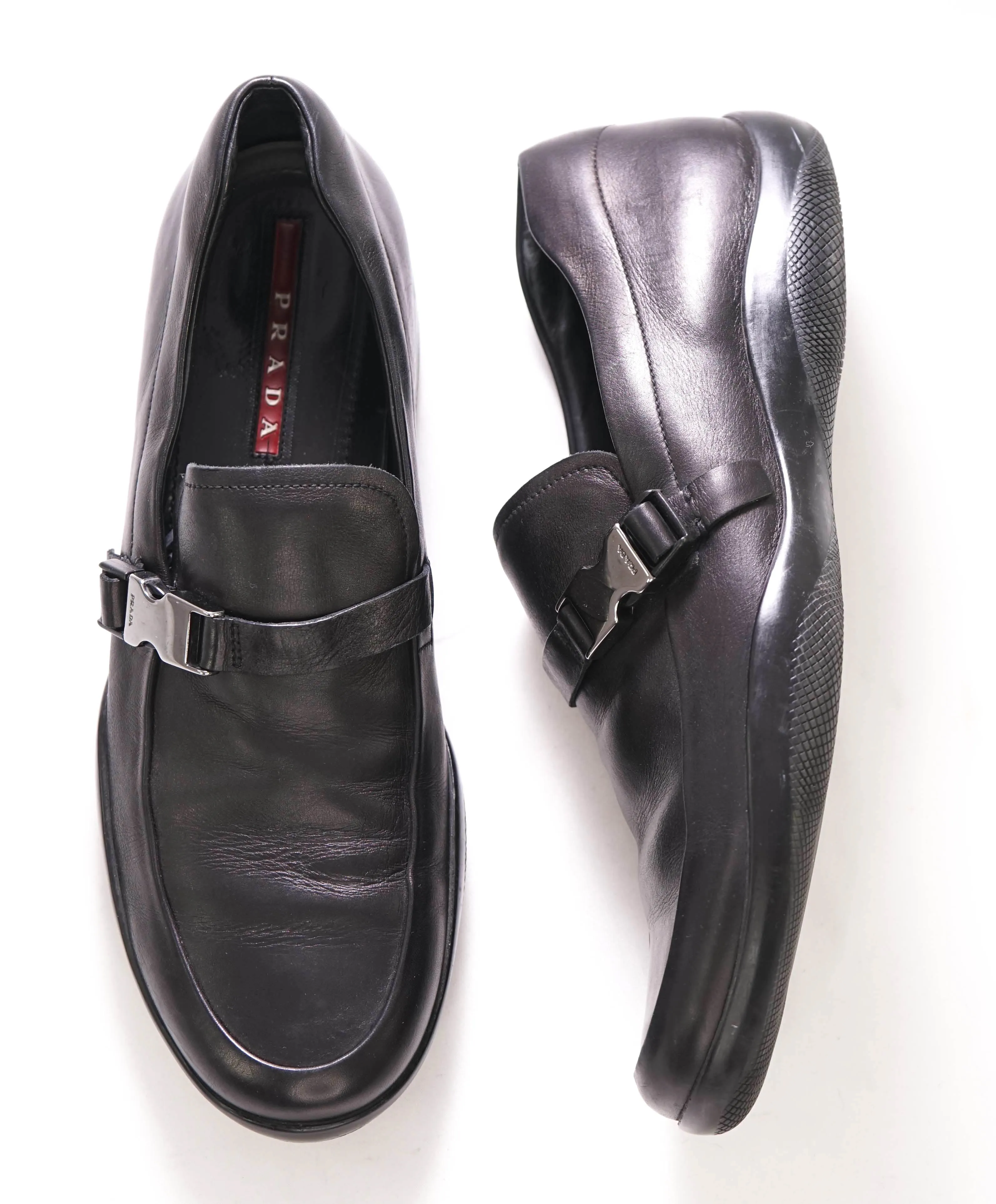 $795 PRADA - *LINEA ROSSA* Black Slip On Logo Vamp Loafer - 12 US (11 Prada)