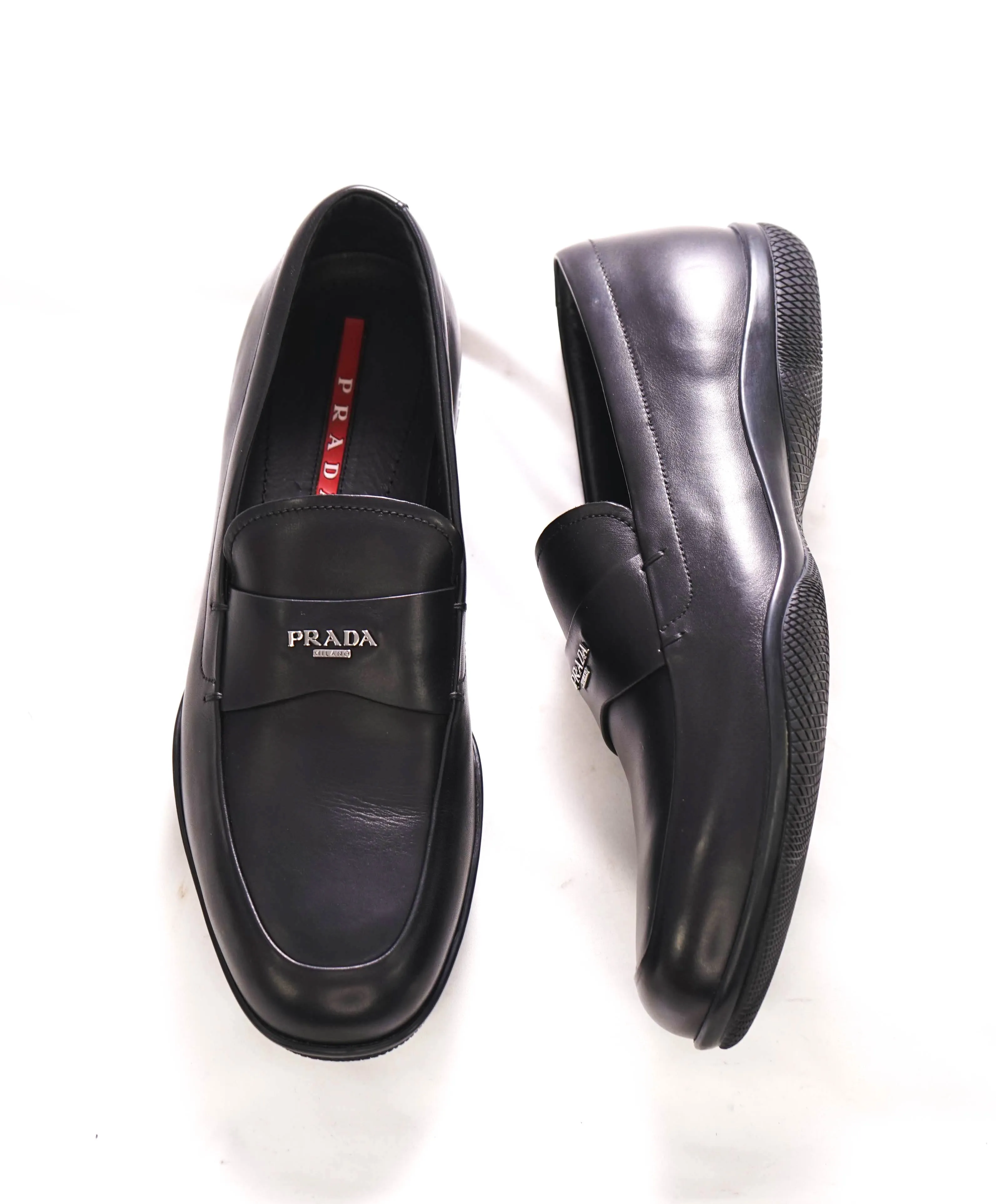 $850 PRADA - *LINEA ROSSA* Black Slip On Logo Vamp Loafer - 8 US (7 Prada)