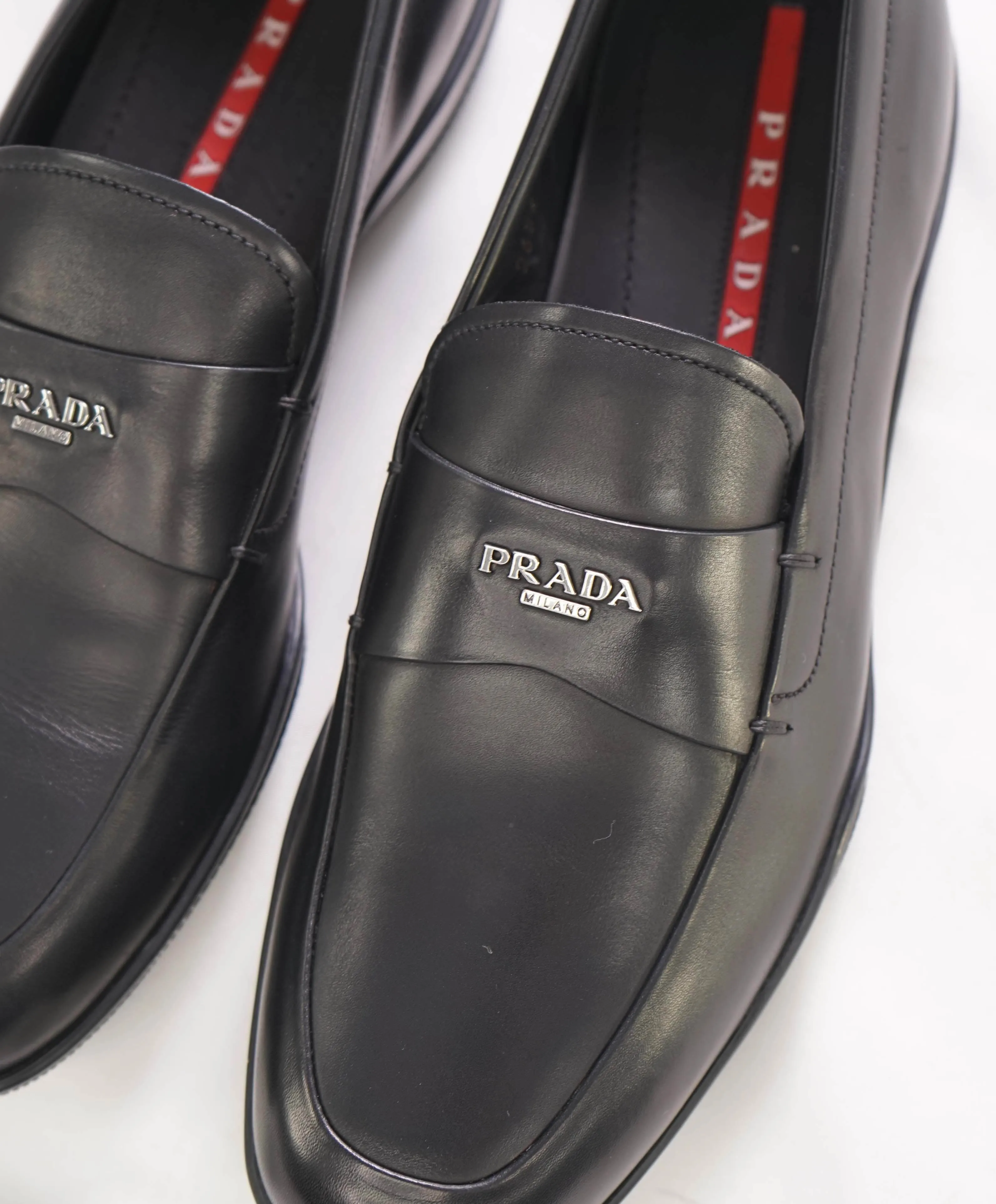 $850 PRADA - *LINEA ROSSA* Black Slip On Logo Vamp Loafer - 8 US (7 Prada)