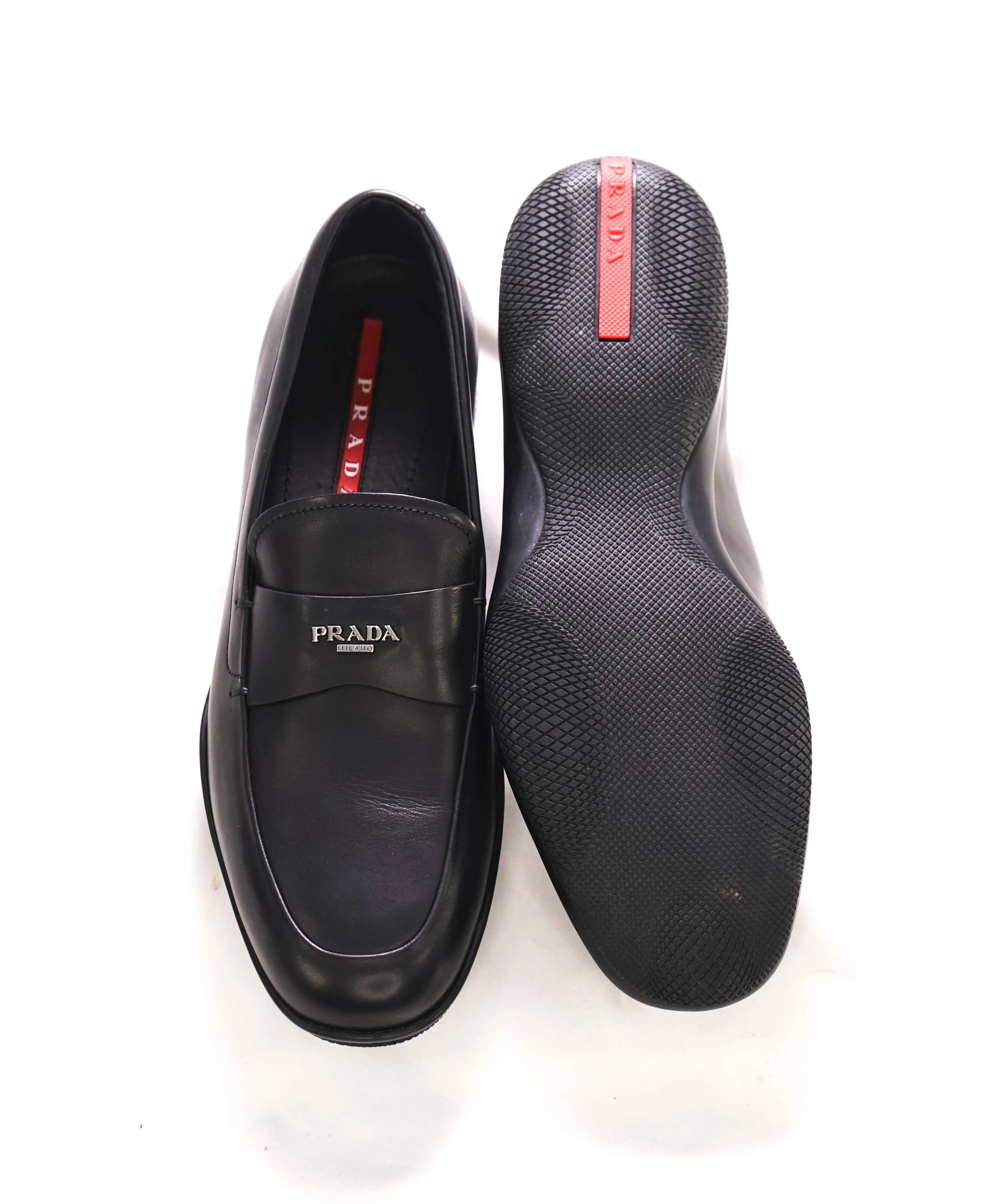 $850 PRADA - *LINEA ROSSA* Black Slip On Logo Vamp Loafer - 8 US (7 Prada)