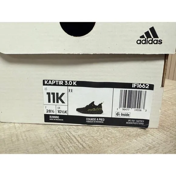 ADIDAS Kaptir 3.0 Unisex Kids Black Lucid Lemon' Athletic Shoes Size 11K