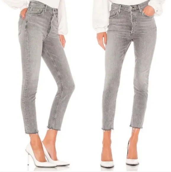 Agolde Denim Jeans Nico High Rise Slim in Risk Size 27 Gray