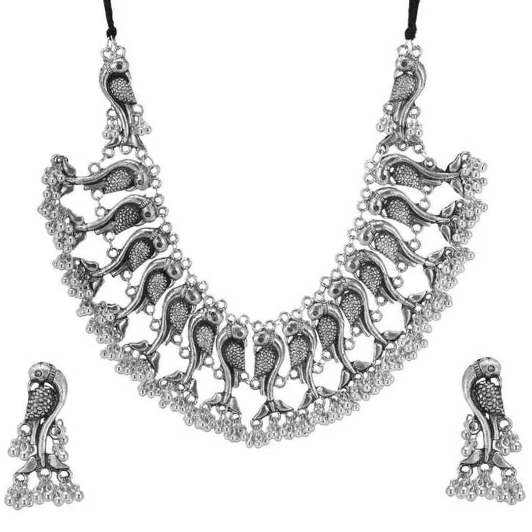 Antique Ghungroo Peacock Choker with Earrings