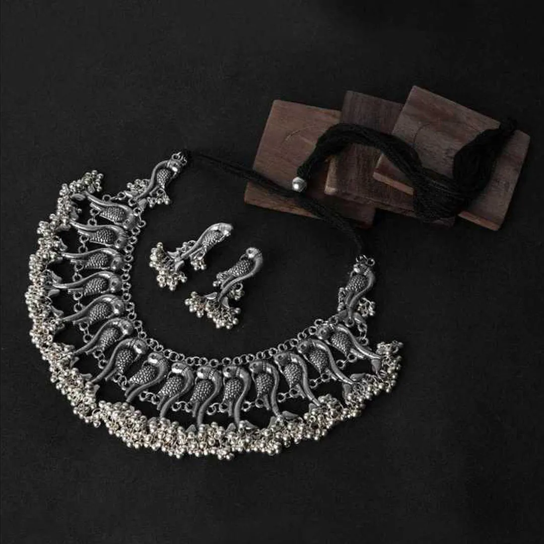 Antique Ghungroo Peacock Choker with Earrings