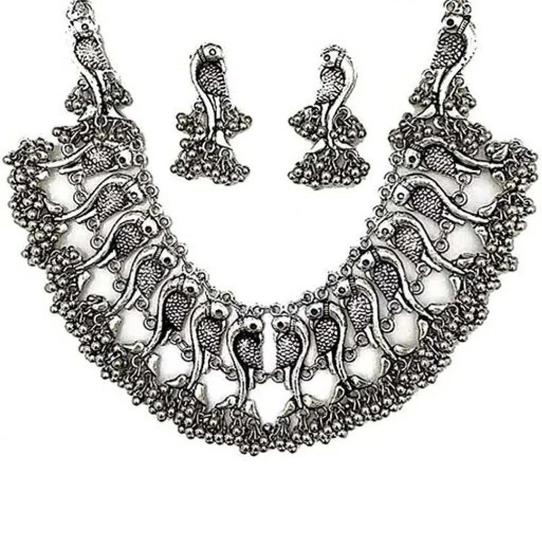 Antique Ghungroo Peacock Choker with Earrings