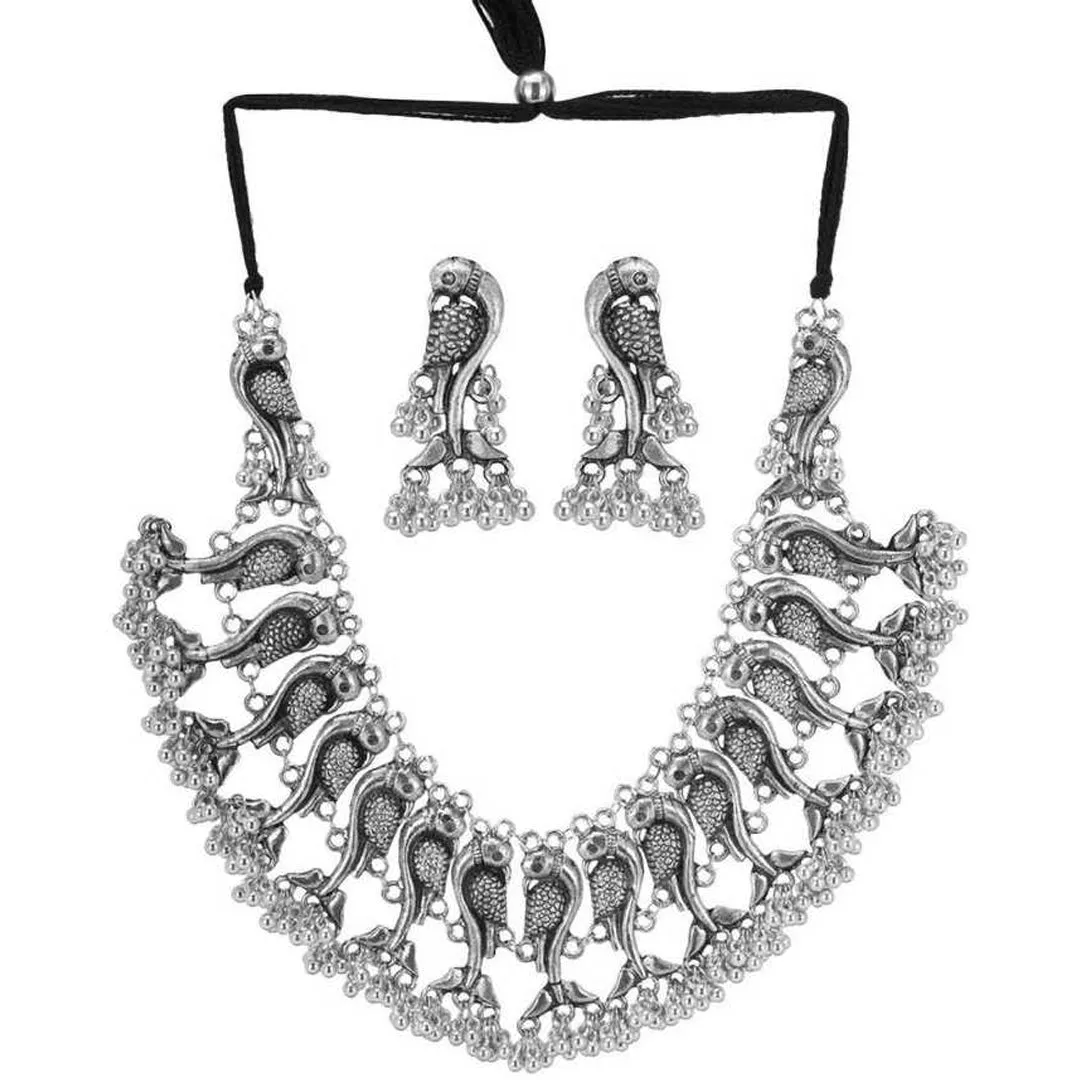 Antique Ghungroo Peacock Choker with Earrings