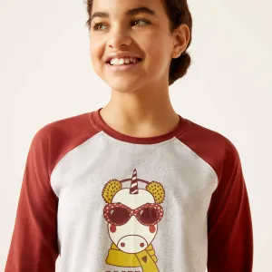Ariat Uni Anime Youths LS Tee Heather Grey & Fired Brick