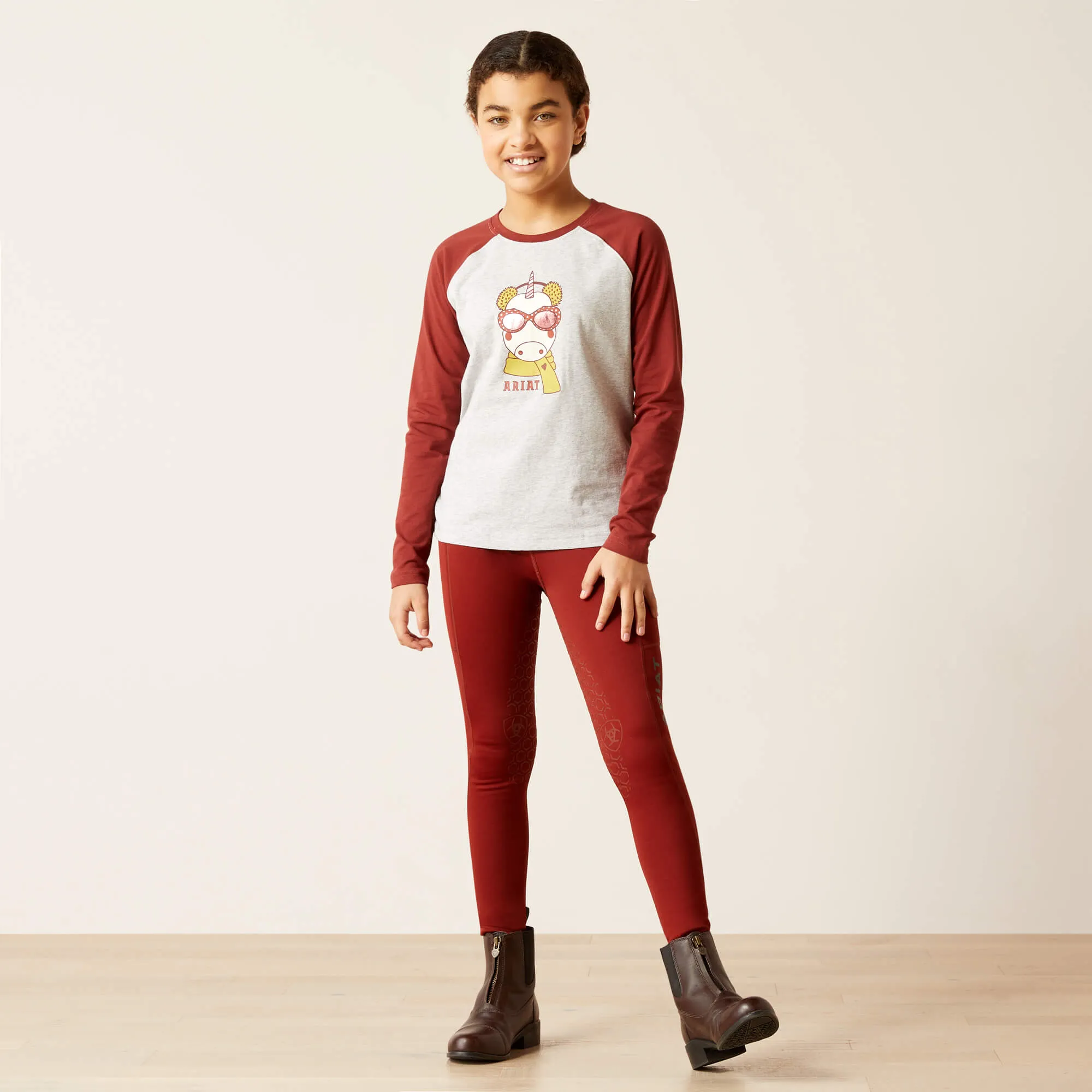 Ariat Uni Anime Youths LS Tee Heather Grey & Fired Brick