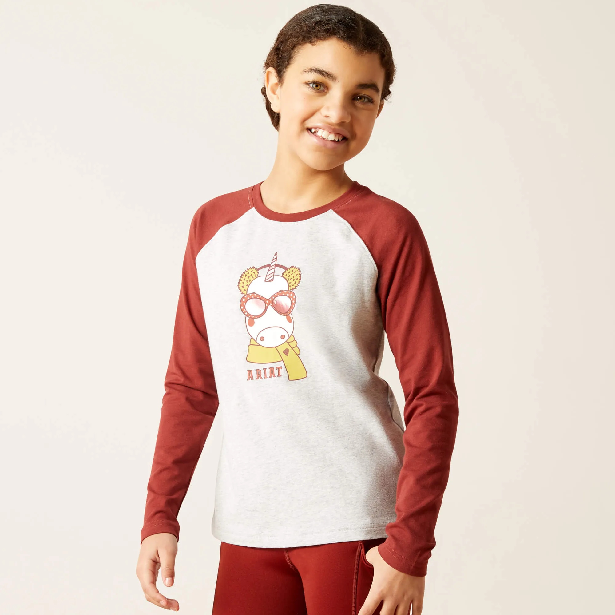 Ariat Uni Anime Youths LS Tee Heather Grey & Fired Brick