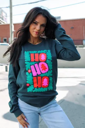 Atlantic Teal {HO HO HO} Crew Neck Long-Sleeve Tee