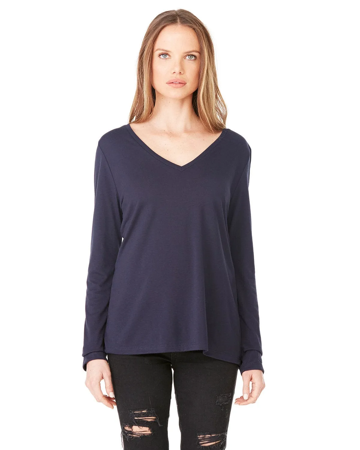 Bella Canvas Ladies Flowy Long Sleeve V-Neck