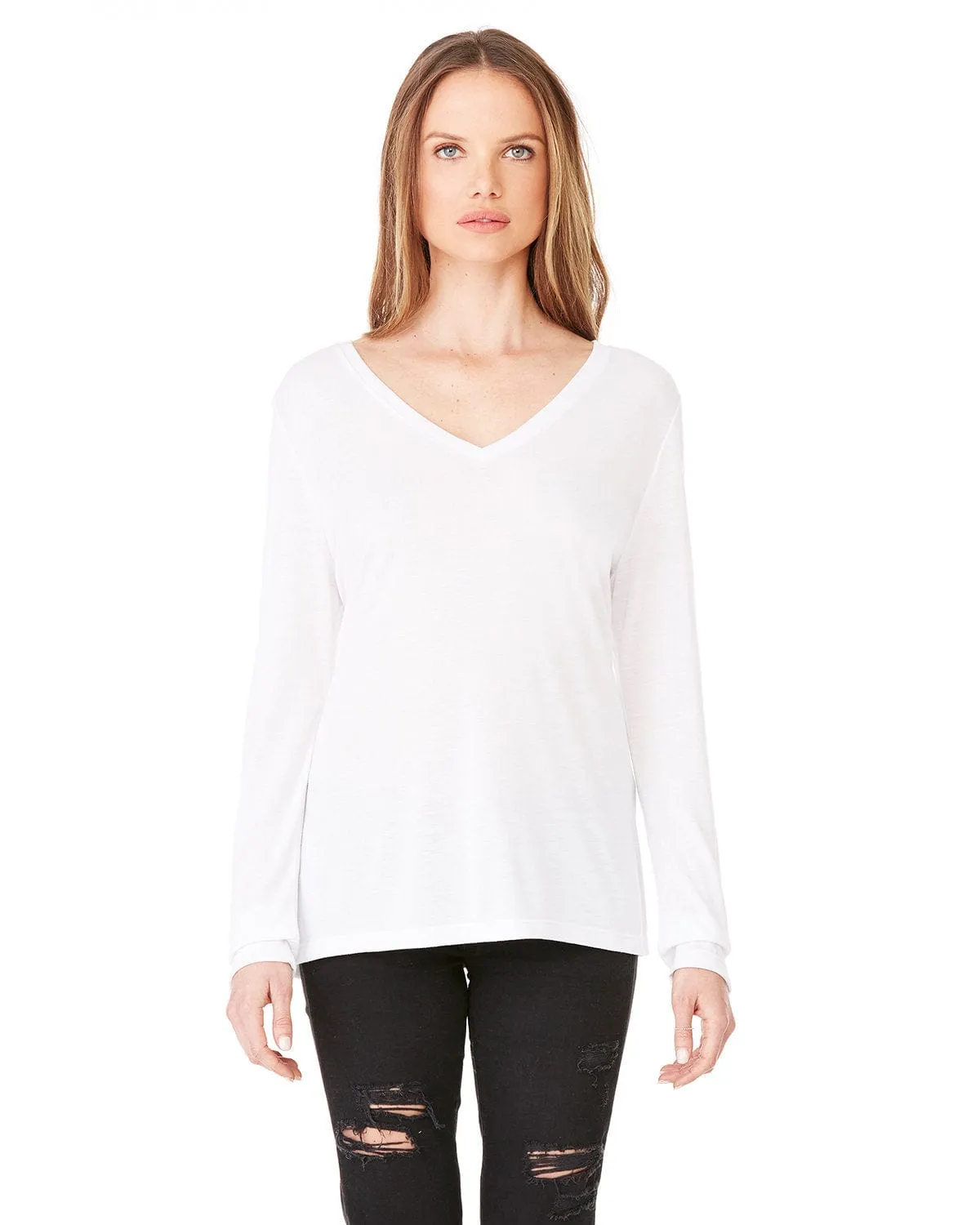 Bella Canvas Ladies Flowy Long Sleeve V-Neck