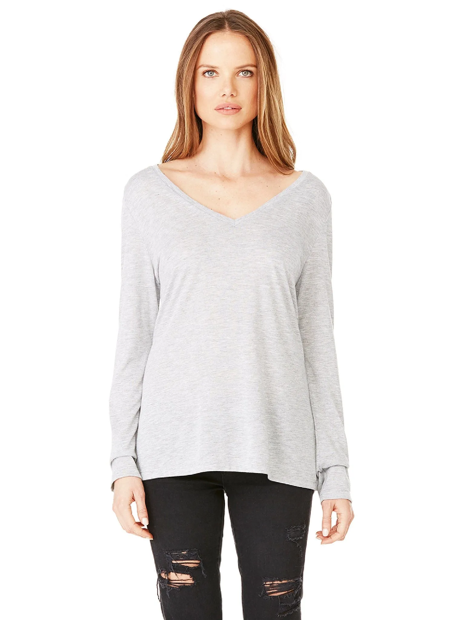 Bella Canvas Ladies Flowy Long Sleeve V-Neck