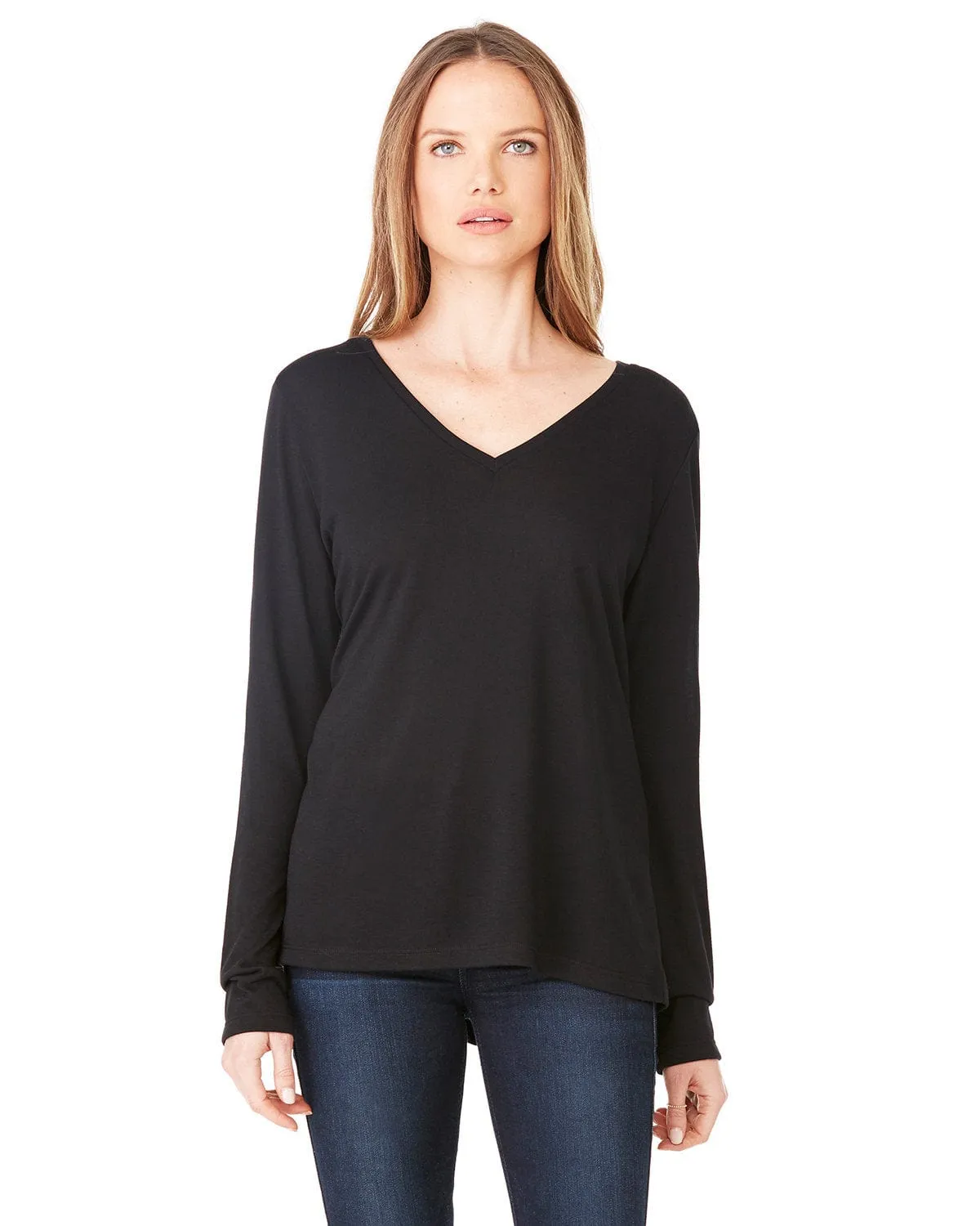 Bella Canvas Ladies Flowy Long Sleeve V-Neck