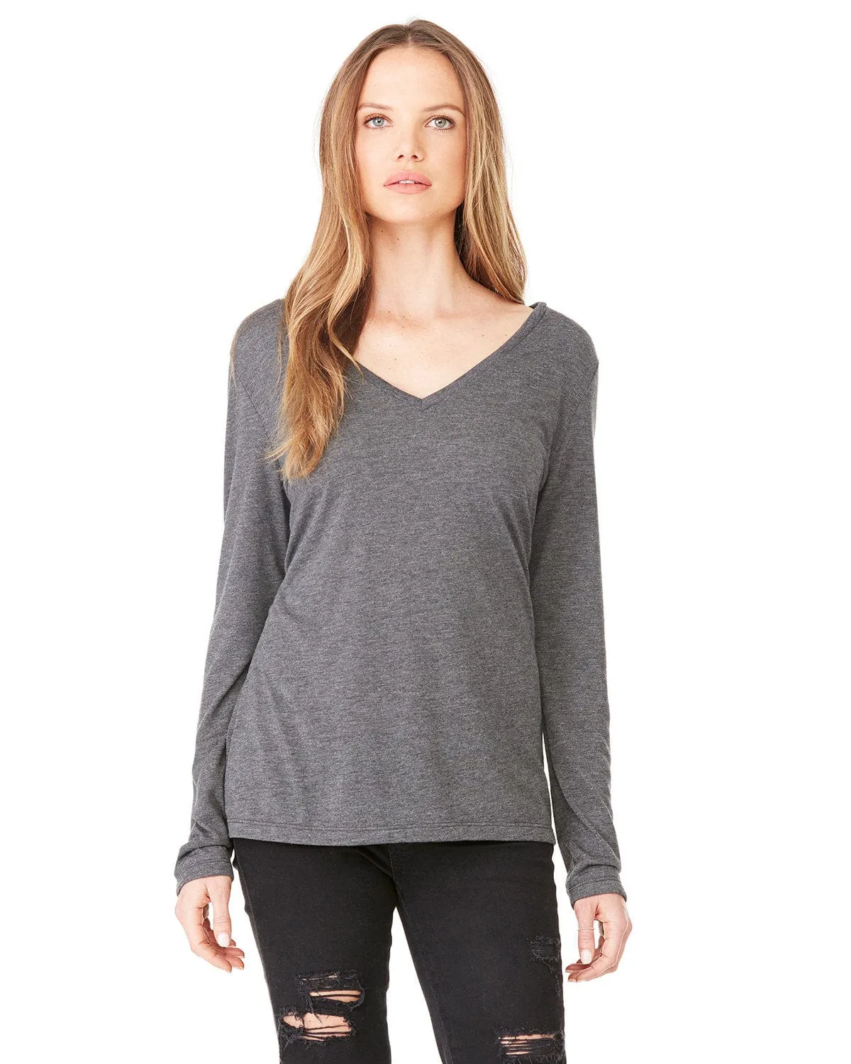 Bella Canvas Ladies Flowy Long Sleeve V-Neck