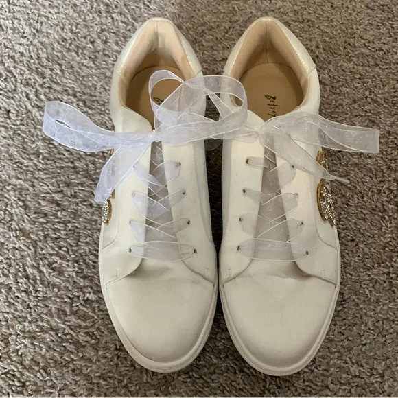 Betsey Johnson Bridal Sneakers! Size 10, Off-white &amp; White, Great Condition!