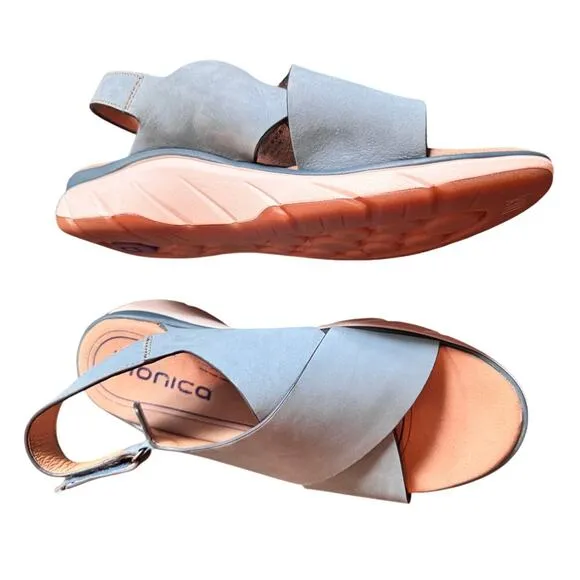 Bionica Andrya Womens 10 Blue Suede Sling back sandle Comfort Beach Vacation