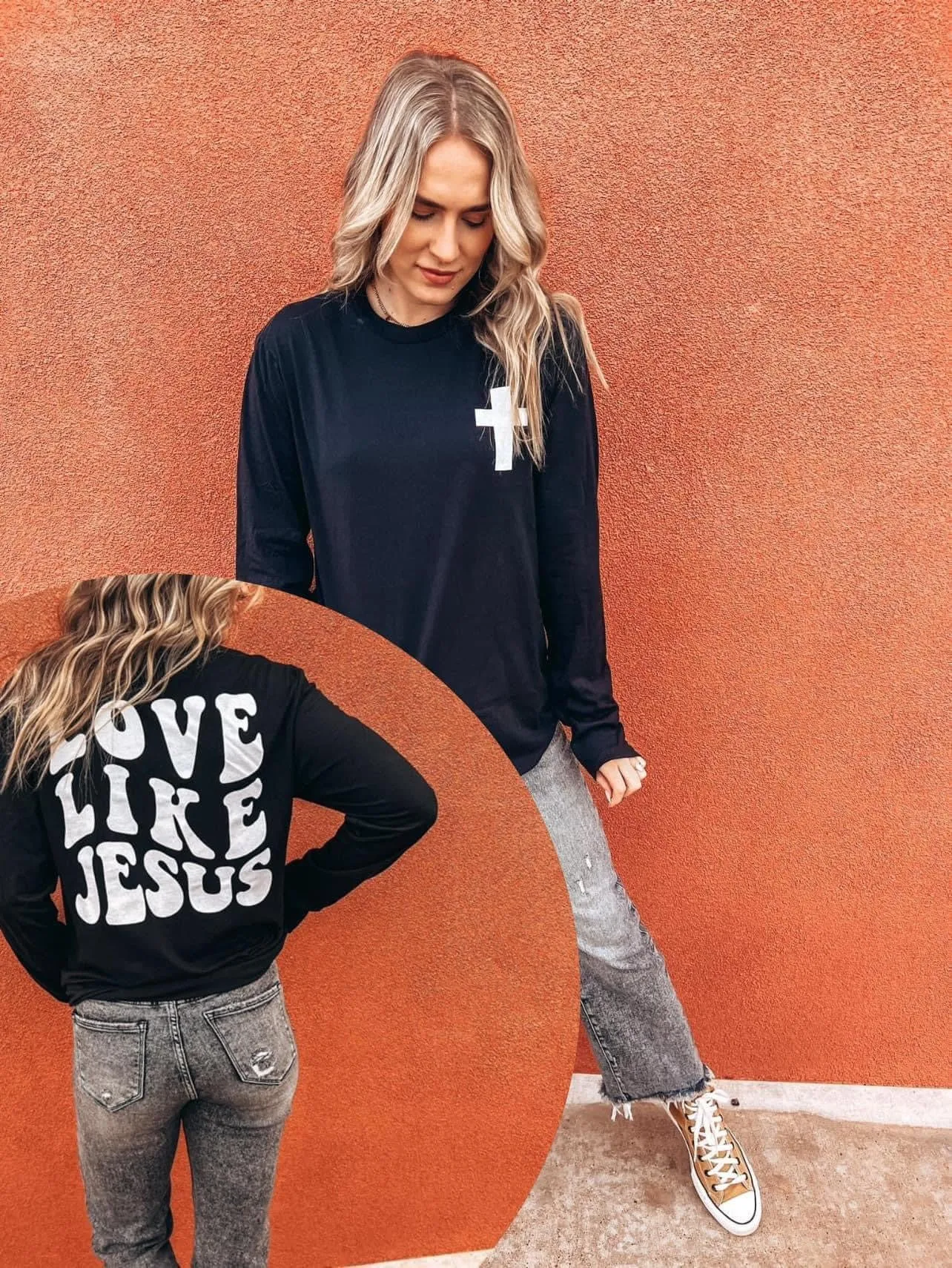 Black Long-Sleeve {LOVE LIKE JESUS} Front   Back Tee