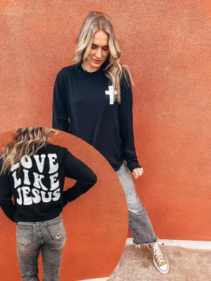 Black Long-Sleeve {LOVE LIKE JESUS} Front   Back Tee