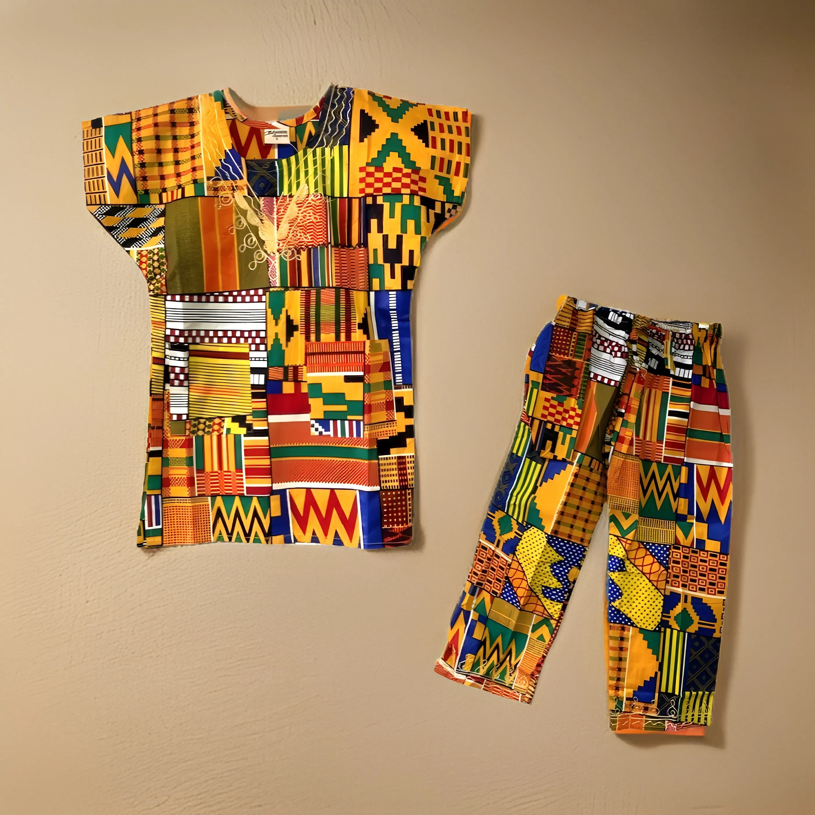 Boys Kente Patch Print Children Pants Set
