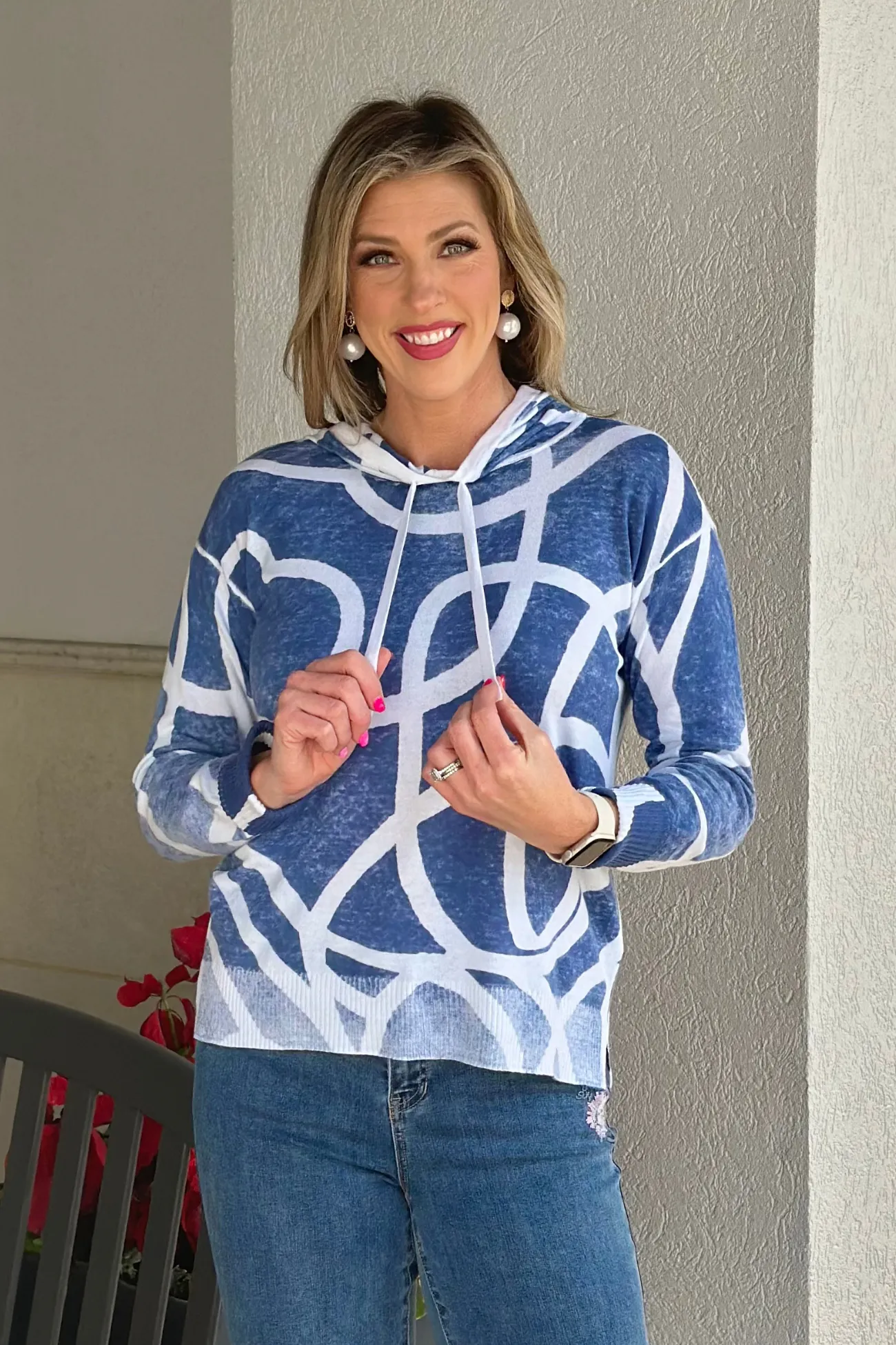 Charlie B Denim Reversible Cotton Hoodie Sweater