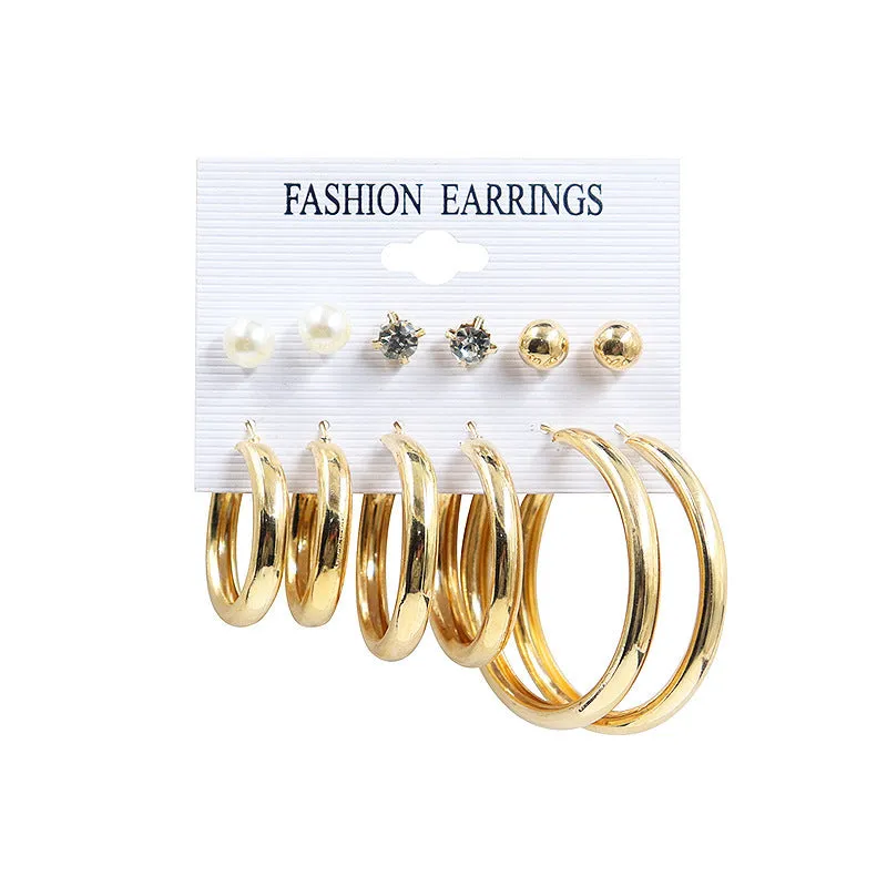 Combo 6 Pair Pearl Stone Studs and Hoop Earrings