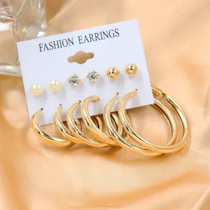 Combo 6 Pair Pearl Stone Studs and Hoop Earrings