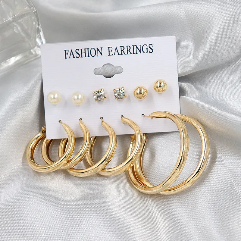 Combo 6 Pair Pearl Stone Studs and Hoop Earrings