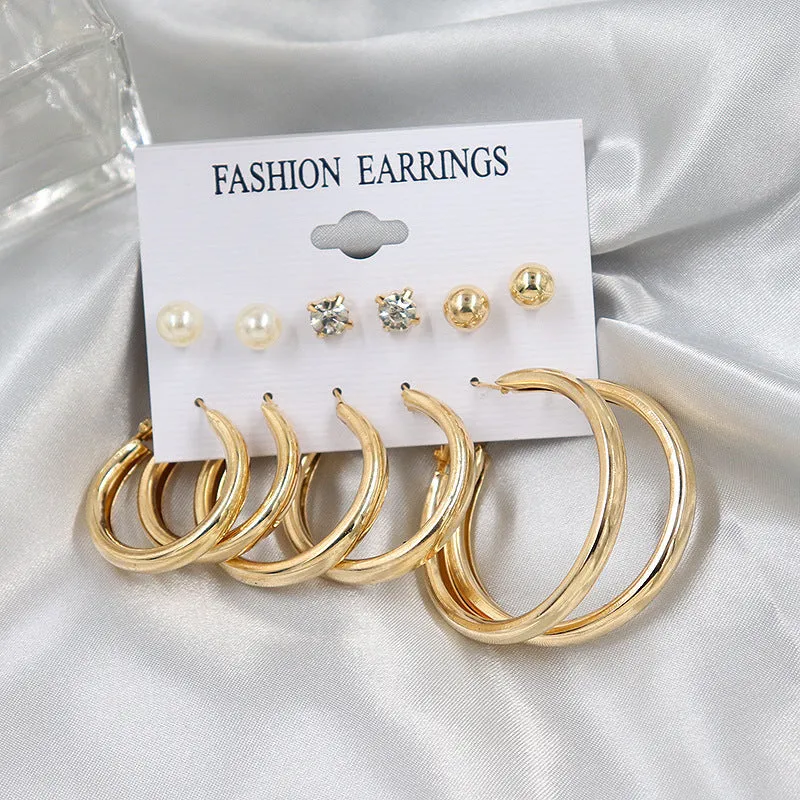 Combo 6 Pair Pearl Stone Studs and Hoop Earrings