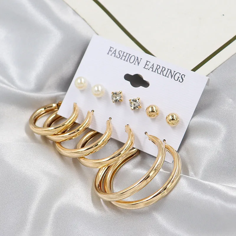 Combo 6 Pair Pearl Stone Studs and Hoop Earrings