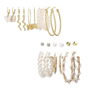 Combo of 11 Pair Pearl Crystal Heart Studs and Hoop Earrings