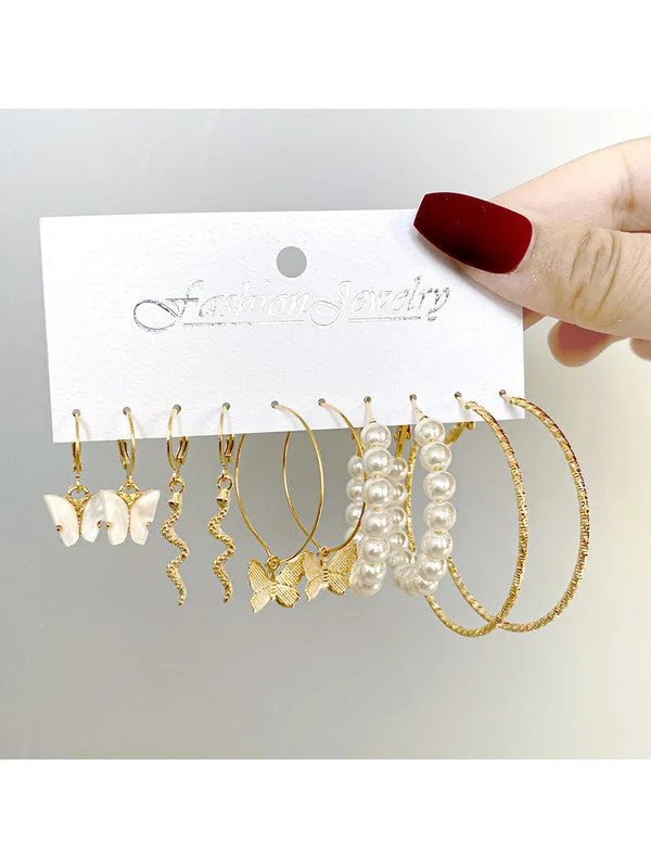 Combo of 11 Pair Pearl Crystal Heart Studs and Hoop Earrings