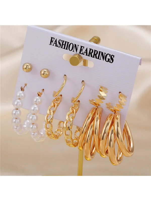 Combo of 12 Pair Chain Pearl Hoop and Stud Earrings