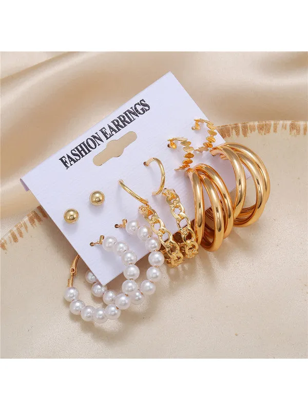 Combo of 12 Pair Chain Pearl Hoop and Stud Earrings