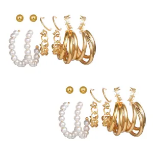 Combo of 12 Pair Chain Pearl Hoop and Stud Earrings