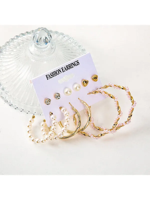 Combo of 12 Pair Pearl Crystal Studs and Hoop Earrings