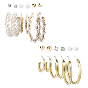Combo of 12 Pair Pearl Crystal Studs and Hoop Earrings