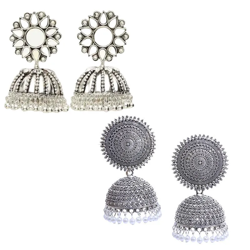 Combo of 2 Chandelier Pearl and Mirror Stud Jhumki