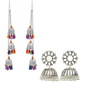 Combo of 2 Multicolor layered Ghungroo and Mirror Stud Jhumki