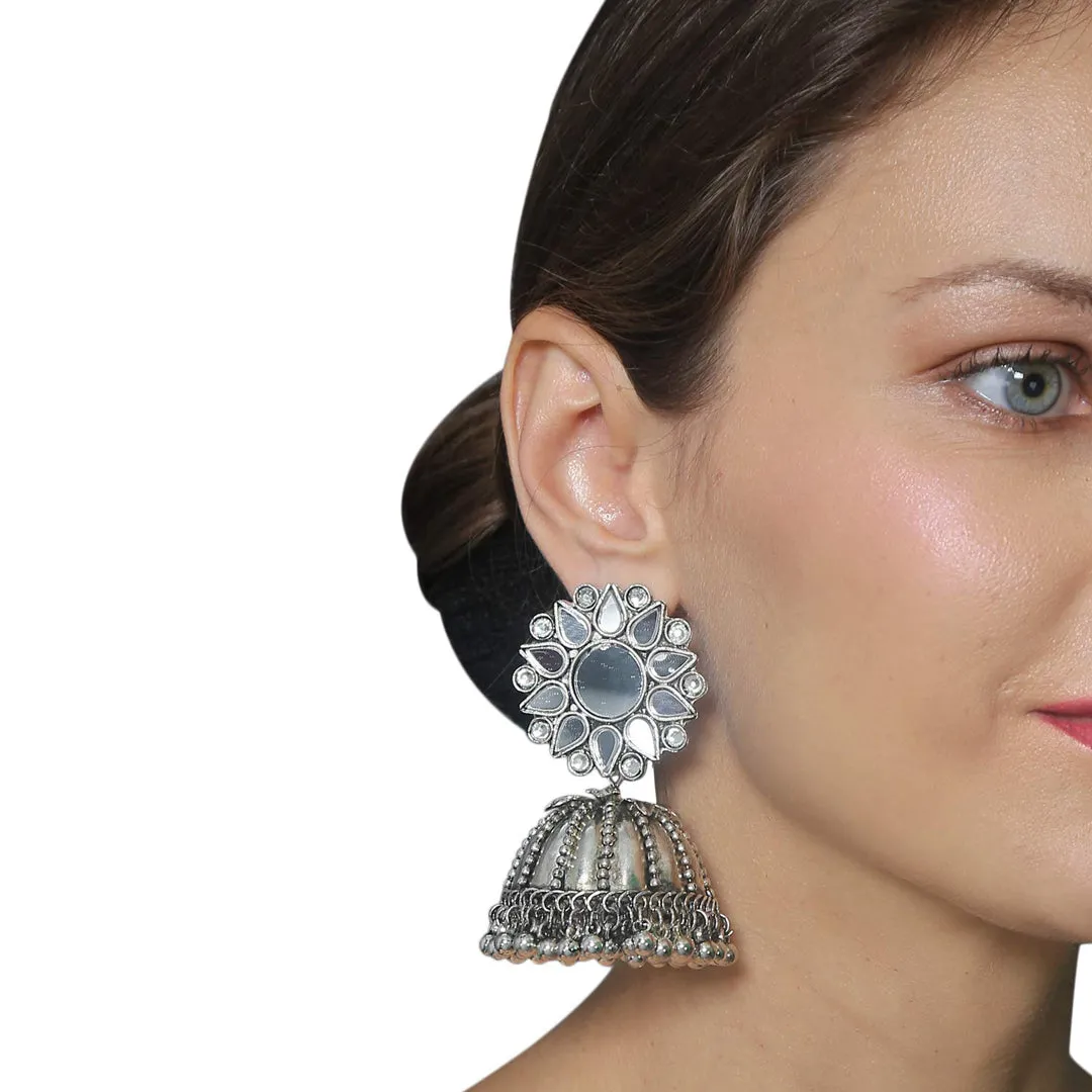 Combo of 2 Multicolor layered Ghungroo and Mirror Stud Jhumki