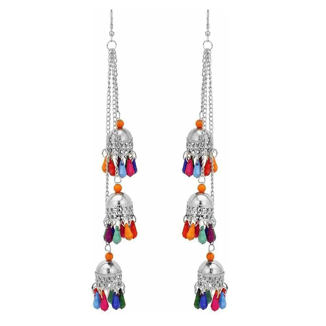Combo of 2 Multicolor layered Ghungroo and Mirror Stud Jhumki