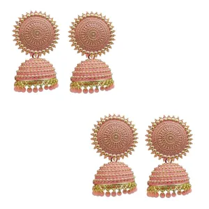 Combo of 2 Peach Pearls Drop Dome Shape Jhumki