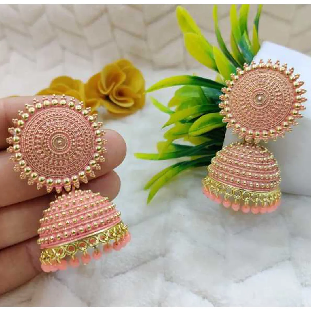 Combo of 2 Peach Pearls Drop Dome Shape Jhumki