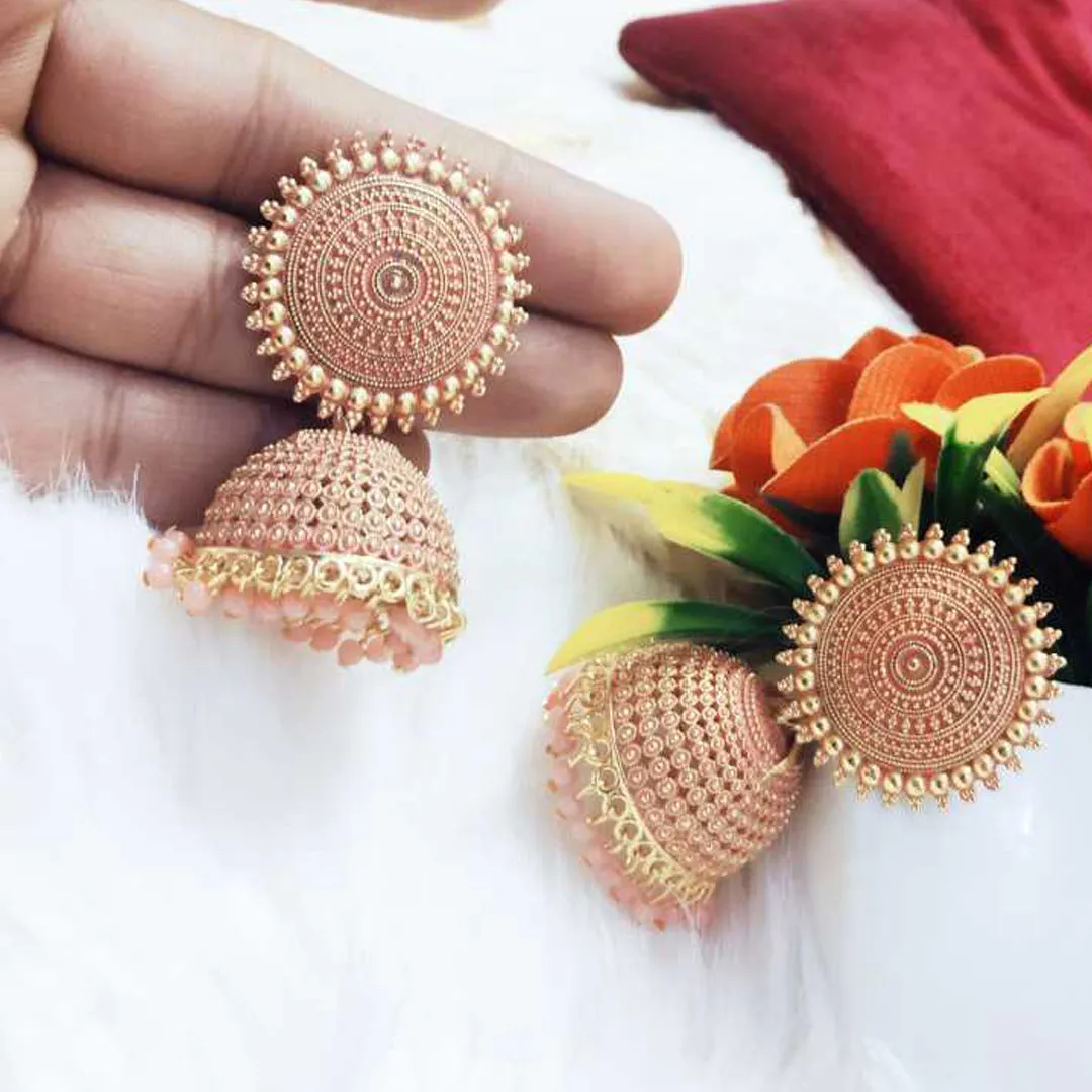 Combo of 2 Peach Pearls Drop Dome Shape Jhumki