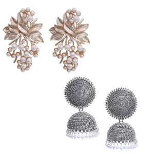Combo of 2 Pearl stud and Flower Pearl Stud Earrings